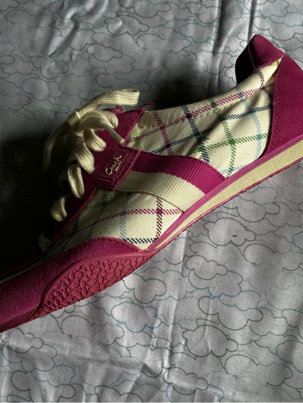 Coach Plaid Fuchsia and Cream Lace-Up Sneakers - Picture 3 of 6